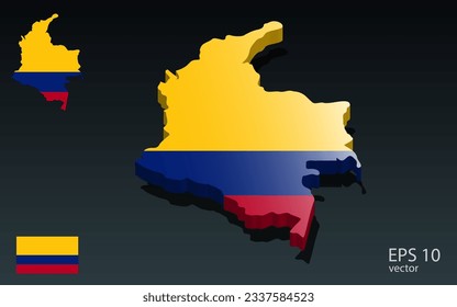 Mapa y bandera de la colombia 3D . Diseño de forma 3D . Concepto del Día de la Independencia. Vista de perspectiva . Vector