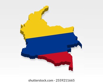 3D  Colombia map with flag. Three dimensional map of Colombia with shadow. Flag of Republic of Colombia on white background for your design, app, UI.  Stock vector. EPS10. 