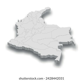 3d Colombia white map with regions isolated on white background