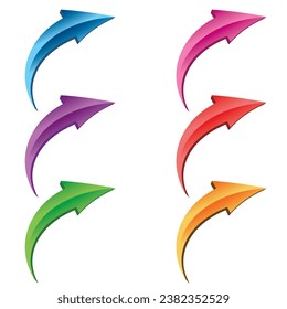 3D color Arrow Shapes Collection.  3d shiny arrows. Set of curved icons. Vector illustration on white background