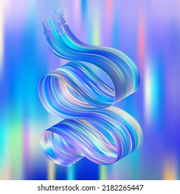 Élément de conception de peinture acrylique à la brosse à couleur 3D sur fond holographique. Art moderne, bannière. Image vectorielle