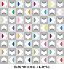 3d color cube icon and gray scale tile - Geometric seamless pattern