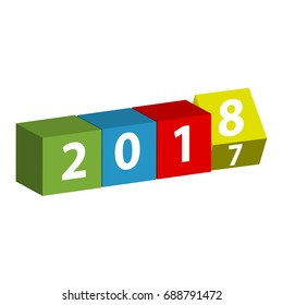 3D color cube with text 2018 isolated on white background. Vector illustration.