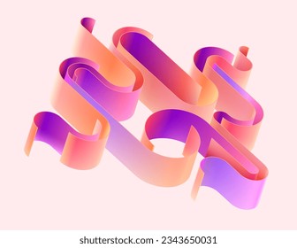 3D color curved ribbon. Abstract bright geometric background. Dynamic vector shape.