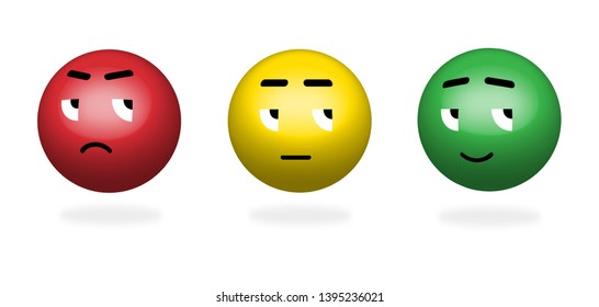 3D  Color Faces Feedback/Mood. Set of faces scale - sad  neutral smile - isolated vector illustration. 3d design with shadow.  Vector illustration EPS10.