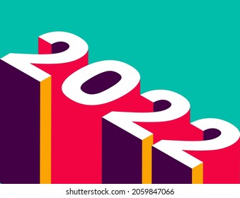 3d color isometric numbers 2022. Trending minimalistic abstract typography. Modern aesthetics of Swiss design 2022 calendar cover. Vector illustration.