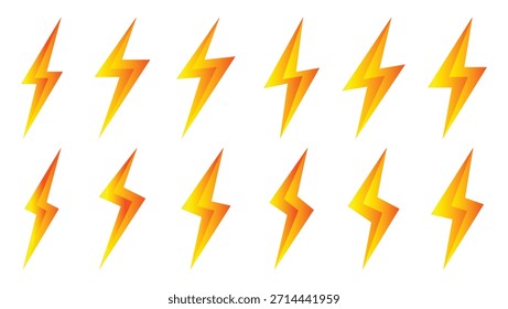 Ícone de raio de cor 3D isolado no fundo branco - Thunder e Bolt Lighting Flash Vetor. Relâmpago, energia elétrica, vetor de tensão.