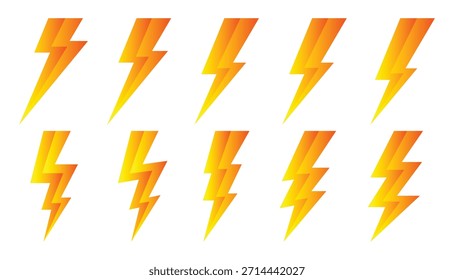 Icono del relámpago del color 3D aislado en el fondo blanco - Vector de destello de la iluminación del trueno y del perno. Relámpago, energía eléctrica, Vector de voltaje.