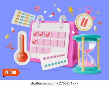 3d Color Menopause Support Science Backed Symptom Help Join Community Concept Background Cartoon Design Style. Vector illustration
