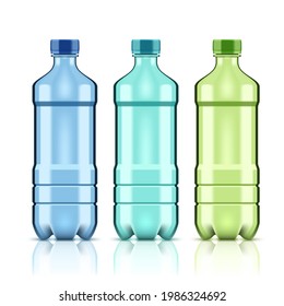 3D Color Plastic Clear Water Bottle On White Background. EPS10 Vector