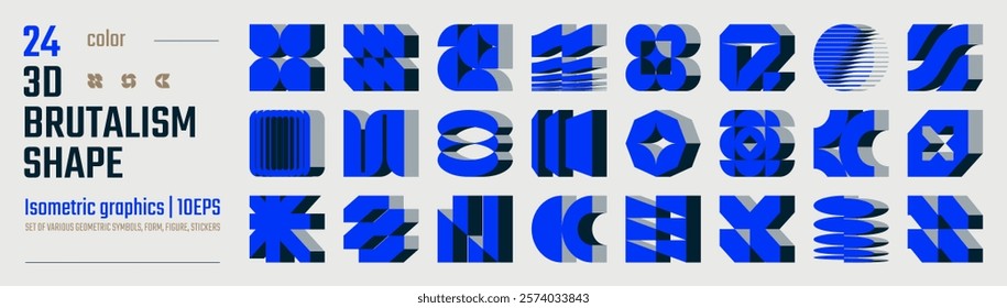 3d Color postmodern abstract geometric graphic elements, Brutalist vector shapes, Refraction and distortion glass effect various form, isometric trendy design symbols in Y2K aesthetics