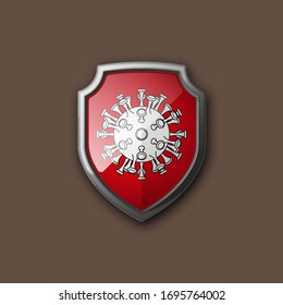 3d color shield with coronavirus pandemic SARS-Cov-2 icon on bacground. Coronavirus disease 2019 (COVID-19) Vector illustration