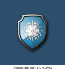 3d color shield with coronavirus pandemic SARS-Cov-2 icon on background. Coronavirus disease 2019 (COVID-19) Vector illustration