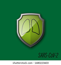 3D color shield with Human lungs coronavirus pandemic SARS-Cov-2 icon on colorful bacground. Coronavirus disease 2019 (COVID-19) Vector illustration