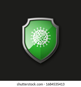 3D color shield with Human lungs coronavirus pandemic SARS-Cov-2 plain icon on colorful bacground. Shield simple icon disease COVID-19. Vector illustration