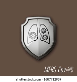 Protector 3D a color con icono del coronavirus humano pandemia SARS-Cov-2 en el fondo. Enfermedad de Coronavirus 2019 (COVID-19) Ilustración vectorial