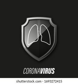 3D color shield with Human lungs coronavirus pandemic SARS-Cov-2 icon on colorful bacground. Coronavirus disease 2019 (COVID-19) Vector illustration