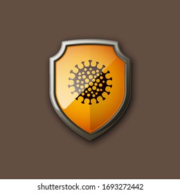 3D color shield with Human lungs coronavirus pandemic SARS-Cov-2 plain icon on colorful bacground. Shield simple icon disease COVID-19. Vector illustration