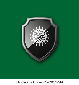3D color shield with Human lungs coronavirus pandemic SARS-Cov-2 plain icon on colorful bacground. Shield simple icon disease COVID-19. Vector illustration