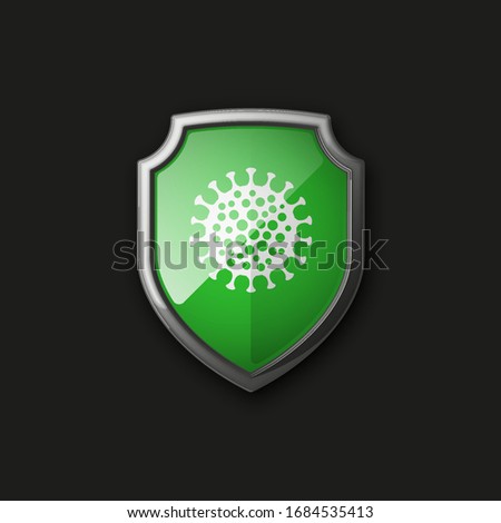 3D color shield with Human lungs coronavirus pandemic SARS-Cov-2 plain icon on colorful bacground. Shield simple icon disease COVID-19. Vector illustration