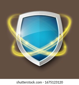 3d Color Shield Icon With Gold Glowing Effect. Vector Illustration