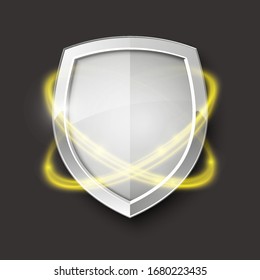 3d color shield icon with gold glowing effect. Vector illustration