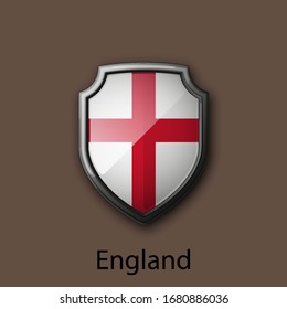 3d color shield icon with state flag England a country that is part of the United Kingdom on bacground. Vector national colors illustration