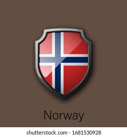 Icono de escudo de color 3d con bandera nacional de la República de Noruega en segundo plano. Ilustración de colores nacionales del vector