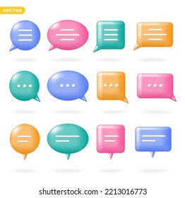 Elemento de globo de burbuja de voz de color 3D para conversación Cómic hablar de voz Mensajes de texto Decoración de burbujas Ronda Oval Forma de rectángulo cuadrado Símbolo Símbolo Icono Set Ilustración de vectores de colección
