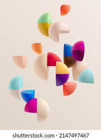 3D color spheres on light background. Abstract geometric composition. Vector shapes.