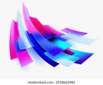 Cuadrados de color 3D y rectángulos en estilo morfismo de vidrio. Marco transparente para texto con Formas geométricas. Elementos de diseño de Vector Abstractas.