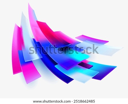 3D color squares and rectangles in glass morphism style. Transparent frame for text with geometric shapes. Abstract vector design elements.