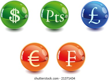 3d Color vector spheres with money signs.