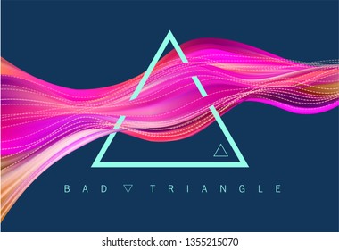 3D colored abstract twisted fluide shape on dark background. Trendy liquid design. Flow shapes stream paint. Deep analysis brushstroke colorful banner. Vector illustration realistic dye mesh grid.