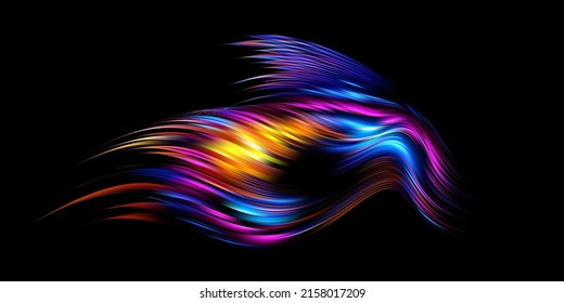 3D colored abstract twisted fluide shape on dark background. Trendy liquid design. Flow shapes stream paint. Deep analysis brushstroke colorful banner. Vector illustration realistic dye mesh grid.