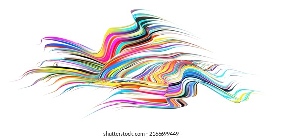 3D colored abstract twisted fluide shape on dark background. Trendy liquid design. Flow shapes stream paint. Deep analysis brushstroke colorful banner. Vector illustration realistic dye mesh grid.