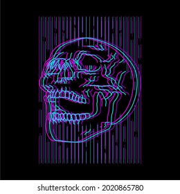 3D-farbige Glitch Skull Cyberpunk-T-Shirt-Design-Illustration