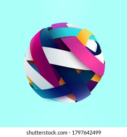 3D colored striped ball. Art geometric shapes. Vector illustration.