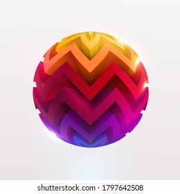 3D colored striped ball. Art geometric shapes. Vector illustration.