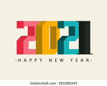 3D Colorful 2021 Number on White Background for Happy New Year Celebration.