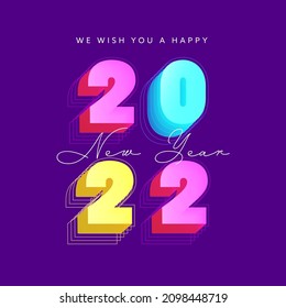 3D Colorful 2022 Number On Purple Background For Happy New Year Concept.