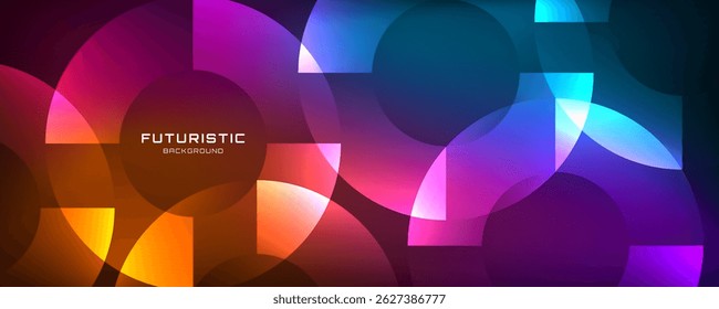 O plano de fundo abstrato colorido 3D sobrepõe a camada no espaço escuro com a decoração do efeito da forma dos círculos. Elemento de design gráfico moderno conceito de estilo brilhante para web, arte, cartaz, cartão, capa ou folheto