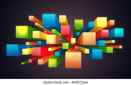 3D colorful abstract elements decorated creative background.