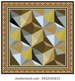 3d Colorful Abstract geometric background. Square and triangle geometric shape abstract seamless print for fabric, textile, paper, wallpaper print, colorful border motif placement scarf. 
