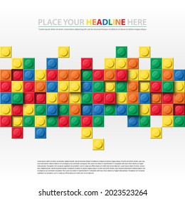 3d Colorful abstract texture. background with building block bricks toy for sales promotion, cover, kid banner, presentation, poster, brochure, flyer, wall, wallpaper, website. vector illustration