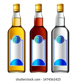 3D Colorful alcohol bottles set.