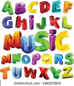 3d colorful alphabet set vector