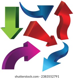 3d colorful arrow on white background. 3D Arrow Shapes Collection.Vector isometric arrow set.

