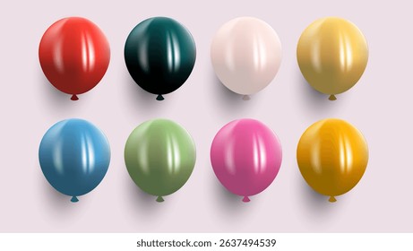 3d colorful balloons isolated set for birthday card, event banner, celebration moment.