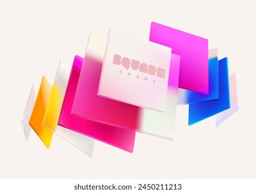 Anuncio 3D colorido de cuadrados y rectángulos. Fondo geométrico de arte en estilo de morfismo de vidrio. Elementos de diseño Abstractas de Vector.